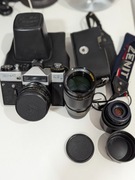 Aparat Zenit ET + Helios 44-2 + Jupiter 37AM 135mm + telekonwerter TK-2M