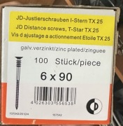 Wkręty dystansowe justujące JD-Plus 6x90 mm | 100 szt. | Do łat i okien