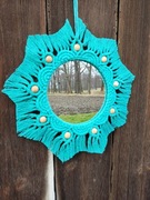Lustro w stylu Boho z makramą w kolorze turkusowym