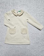 Benetton sukienka dziewczęca 116 kremowa bawełna baranek