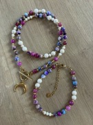 Komplet jaspis cesarski kamień rzeczny różowy turmalin