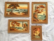 Obrazy z bursztynem, 4 szt, rękodzieło