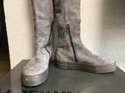 Kozaki skóra naturalna - zamsz ,  jasny zimny brąz - CAROLINA , rozm. 37