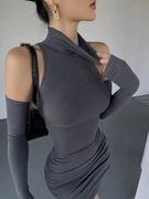 Mini sukienka bodycon damska z golfem i długim rękawem czarna