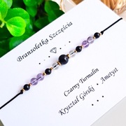 Bransoletka CZARNY TURMALIN KRYSZTAŁ GÓRSKI AMETYST talizman