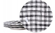4x Talerz Ceramiczny Płaski Obiadowy Deserowy Czarno Biały W Kratkę 22cm