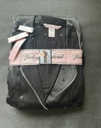 Satynowa piżama Victoria's Secret M czarna w kropki komplet koszula spodnie