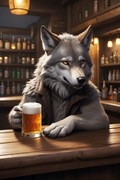 Wilk z piwem – Obraz do garażu / baru / domu – Śmieszny prezent A4 A3 B3 A2