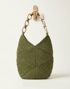 Torebka crochet z drewnianym uchwytem, ręczne robiona 