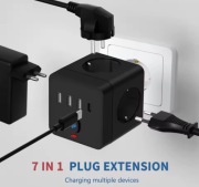 Rozgałęźnik elektryczny z wyłącznikiem złodziejka nowy czarny USB USB C