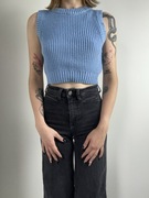 Niebieski krótki sweter bezrękawnik, miękki, dopasowany rozm. S H&M