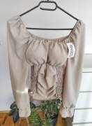 Nowa bluzka damska elegancka włoska beż uniwersalny Italy Moda falbanka 