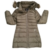 Płaszcz zimowy damski khaki M 38 z odpinanym kapturem