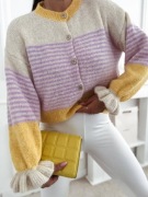 Sweter w paski rękaw z falbanką oversize 