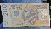 AD1209101 Banknot 200zł z 1994 roku z rosnącą czcionką numeru seryjnego 
