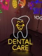 Dental Care Neon Napisy LED.  Opieka stomatologiczna. Ząb