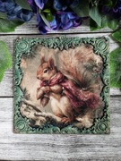 Dekoracyjny medalion vintage z wiewiórką decoupage shabby chic Prowansja 