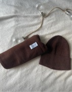Szal i czapka brąz brązowy czekolada Cashmere 50% kaszmir 50% wełna