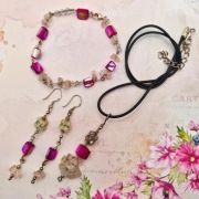 Kamienie półszlachetne komplet biżuterii naszyjnik kolczyki bransoletka 