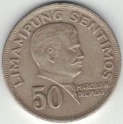 Filipiny 50 sentimos centymów 1967 27 mm