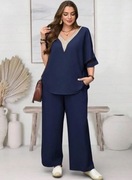 Letni komplet plus size granatowy ze spodniami 48 50