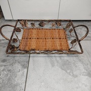 Tacka ozdobna taca patera metal wiklina złoto