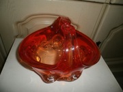 KOSZ KOSZYK POMARAŃCZ CZERWIEŃ CIENIOWANE GRUBE SZKŁO MURANO PRL