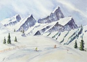 Narciarstwo alpejskie akwarela 30x42cm ręcznie malowana