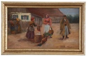 SCENA WIEJSKA - PRZEPIĘKNY OBRAZ OLEJNY NA PŁÓTNIE