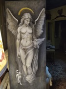 Anioł ręcznie malowany, anioł obraz malowany farbami olejnymi, dekoracja w