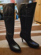 Damskie Kozaki But S - Rozmiar 38, Skóra Naturalna, Szpilki, Czarne