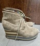 Sinley Beige Beżowe Botki półbuty wysokie sznurowane 41 na koturnie w paski