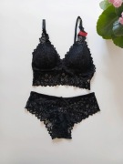Nowy komplet bielizny czarny koronkowy stanik S sexy lace bralette