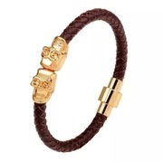 Brązowa bransoletka z złotym czaszkami
