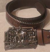 Pasek skórzany myśliwski JELENIE Góry Skaliste brązowy 120cm. 