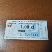Bilet MPK Gniezno 1 zł 