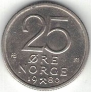 Norwegia 25 ore 1980 AB - 17 mm - nr 1