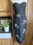 OASIS sukienka midi print kwiaty wesele r. 40 L dekolt serce czarna