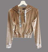 Damska bawełniana beżowa bluza welurowa z długim rękawem La Pia 40/L