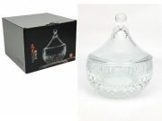 pojemnik szklany cukiernica z pokrywką tłoczony wzór 16 x 12,5 cm SSG-50507