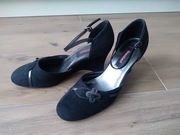 Czarne czółenka na koturnie ekozamsz 40 Graceland