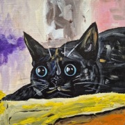 Czarny kot obraz od artysty ozdoba prezent