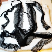 Body koronkowe siateczka 42 XL czarne wiązane bodystocking lingerie bielizn