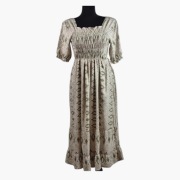 Sukienka S&A Bastex M 38 etno boho beżowa khaki wiskoza maxi falbana