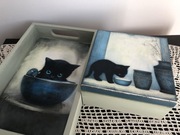 Komplet koty, pudełko z tacą decoupage  