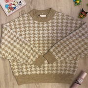 Sweter sweterek damski beżowy biały brązowy M h&m wzór krata