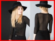 NOWE CZARNE BODY ZŁOTE KORALIKI BERSHKA 38 S M 