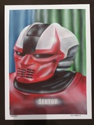 Postać z gry Mortal Kombat - Sektor. Malowany w formacie A4 aerografem.