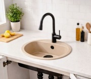 Zlewozmywak granitowy jednokomorowy okrągły beżowy MILA