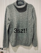 Sweter męski wełniany jodełka z golfem r. L Reserved zestaw 3 szt